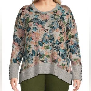 Westbound Knit Sweater Top Womens Size 2X Pink Grey Floral Granny Grandma Retro